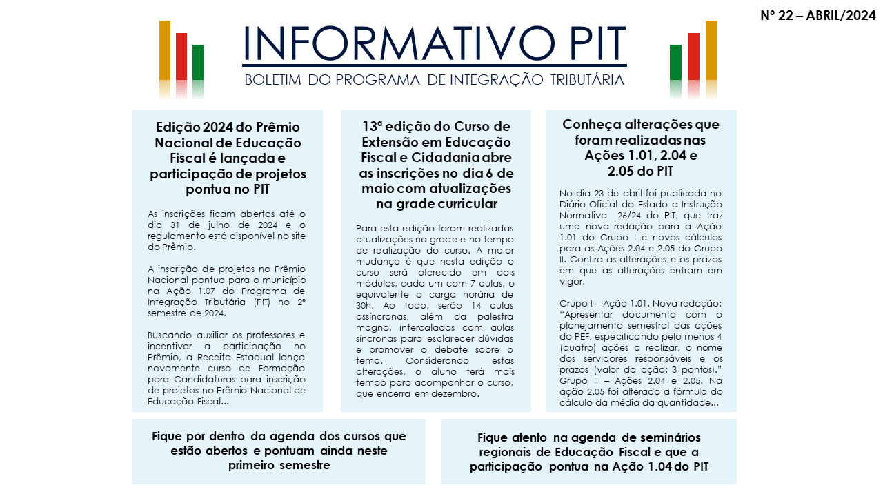 PIT (Programa de Integração Tributária) – Informativo PIT nº 22 – Abril/2024