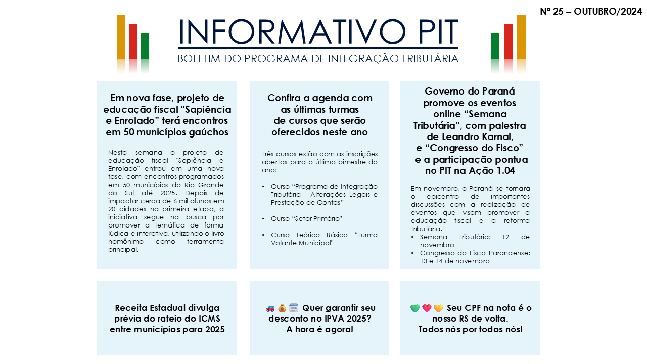 PIT (Programa de Integração Tributária) – Informativo PIT nº 25 – outubro/2024